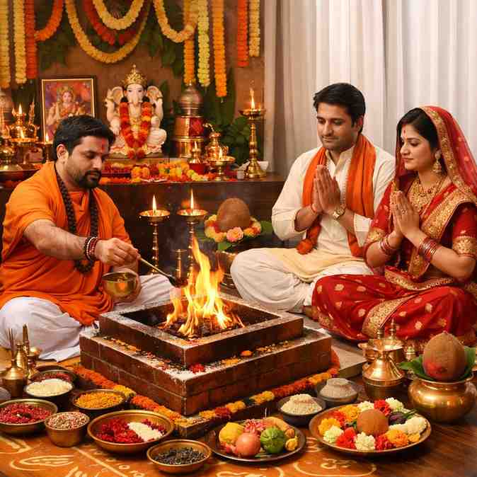 हवन पूजा विधि: घर में हवन कैसे करें — संपूर्ण सामग्री, मंत्र एवं हवन कुंड विधि