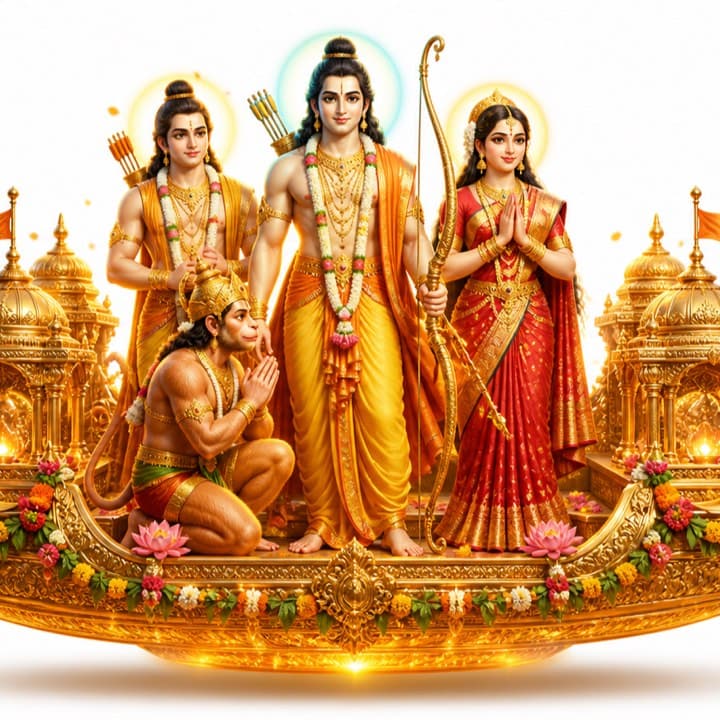 श्रीराम, सीता और लक्ष्मण की पुष्पक विमान से वापसी — लंका काण्ड