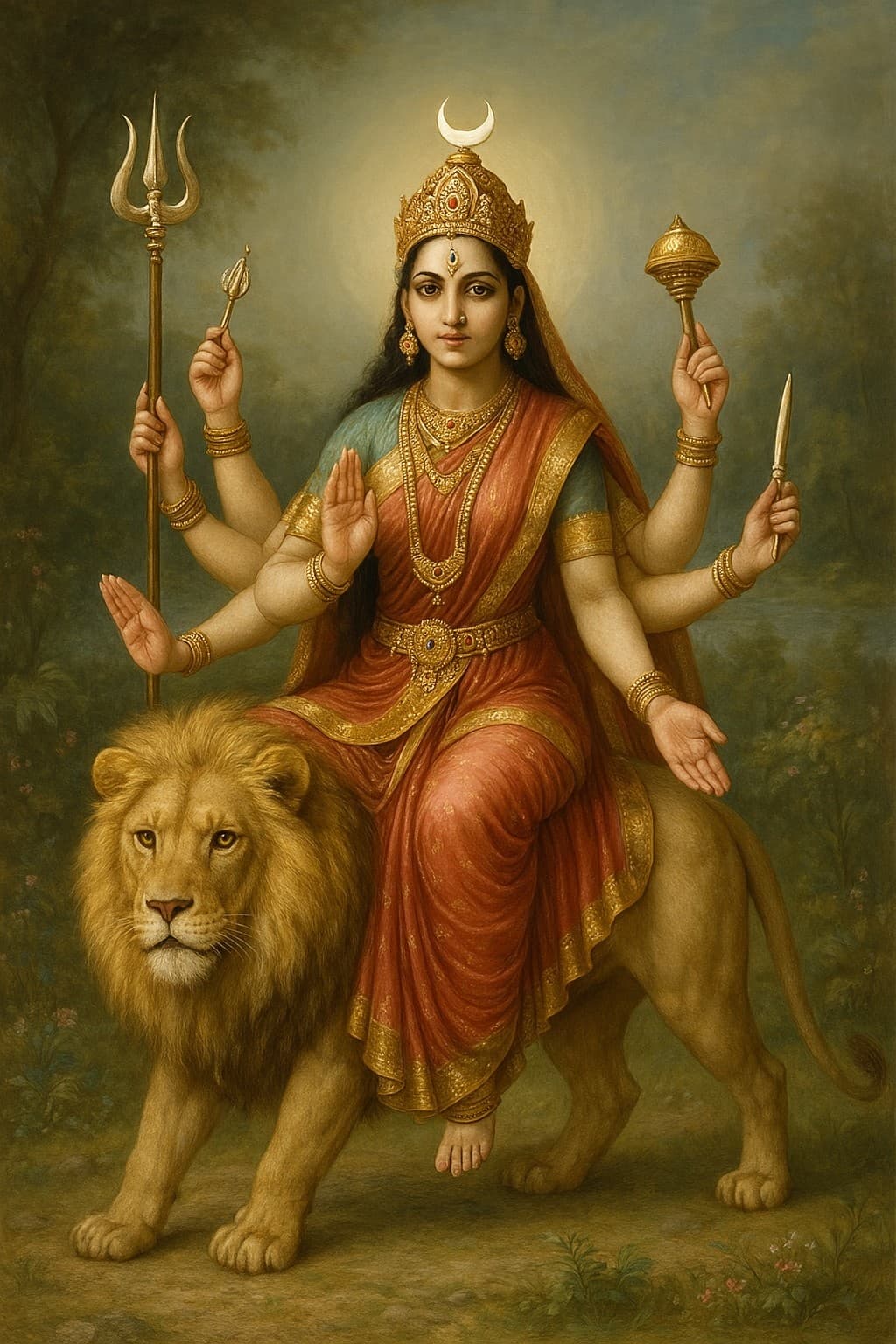 माँ चंद्रघंटा: मस्तक पर अर्धचंद्र, युद्ध मुद्रा और घंटे की ध्वनि का रहस्य !