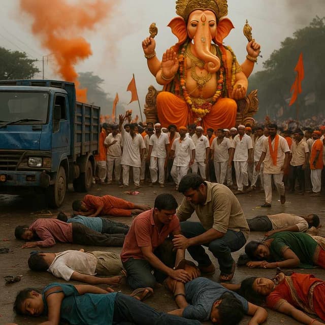 कर्नाटक गणेशोत्सव में बड़ा हादसा, विसर्जन जुलूस पर ट्रक चढ़ा—8 मौतें, 25 घायल