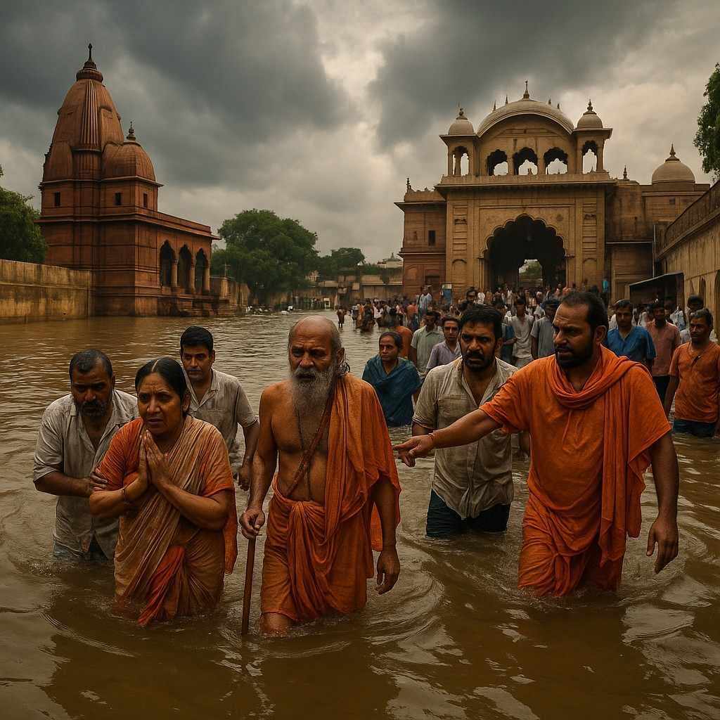 वृंदावन में यमुना का बढ़ता जलस्तर: बांके बिहारी मंदिर तक पहुँचा बाढ़ का ख़तरा, श्रद्धालु चिंतित