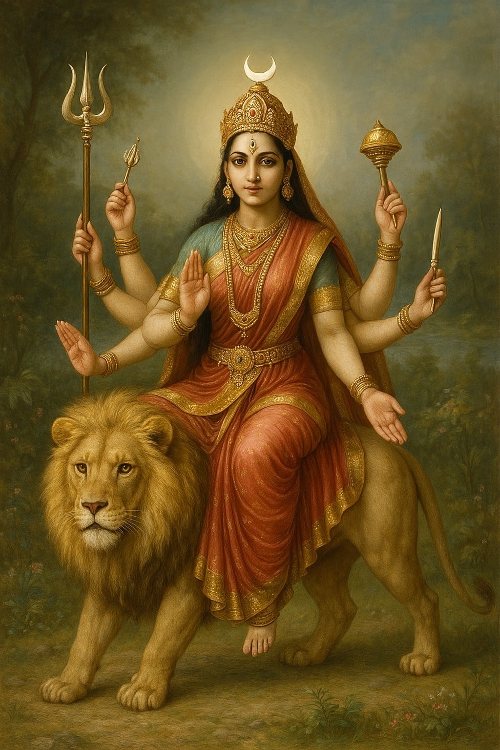 माँ चंद्रघंटा: मस्तक पर अर्धचंद्र, युद्ध मुद्रा और घंटे की ध्वनि का रहस्य !