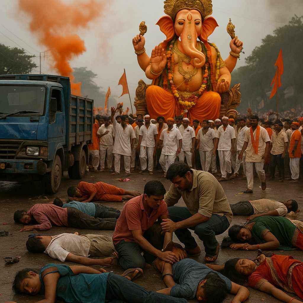 कर्नाटक गणेशोत्सव में बड़ा हादसा, विसर्जन जुलूस पर ट्रक चढ़ा—8 मौतें, 25 घायल