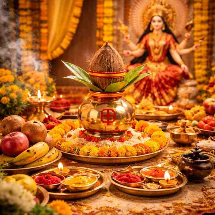 नवरात्रि पूजा विधि: कलश स्थापना, घटस्थापना, संपूर्ण सामग्री एवं मंत्र
