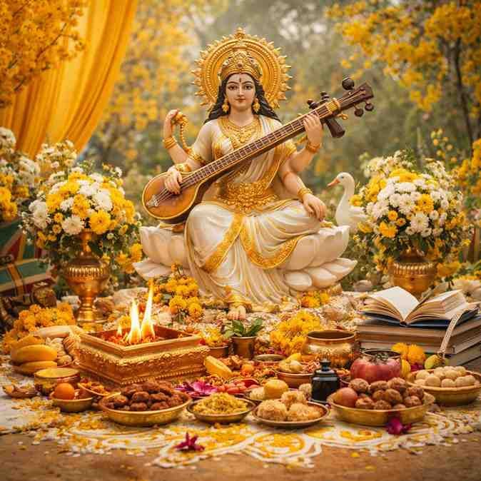 सरस्वती पूजा विधि (वसंत पंचमी): संपूर्ण सामग्री, मंत्र एवं अनुष्ठान विधि