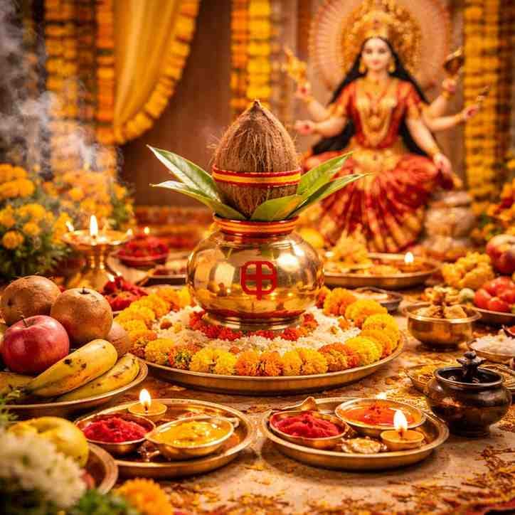 नवरात्रि पूजा विधि: कलश स्थापना, घटस्थापना, संपूर्ण सामग्री एवं मंत्र